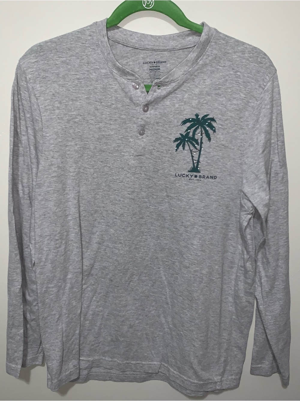 Lucky Brand Gray Long-Sleeve Henley with Teal Palm Graphic